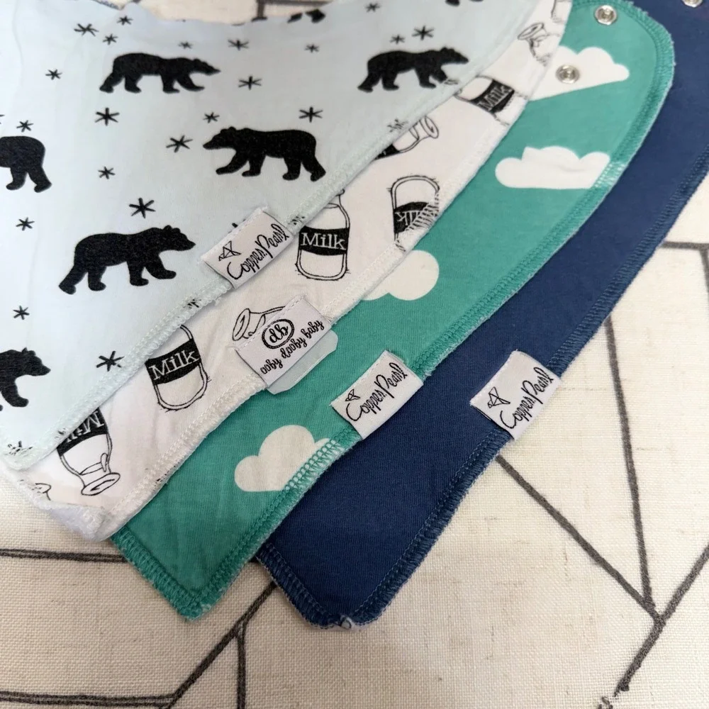Copper‎ Pearl Ooby Dooby Bandana Bibs Set of 4 Bear Cloud Milk Baby Drool Bibs
